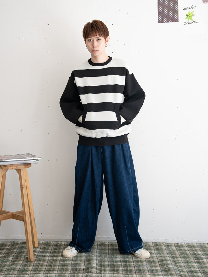 【bbO】ビッグシルエットワイドボーダーニットトップス