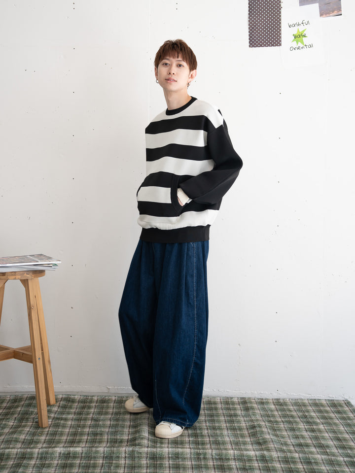 【bbO】ビッグシルエットワイドボーダーニットトップス