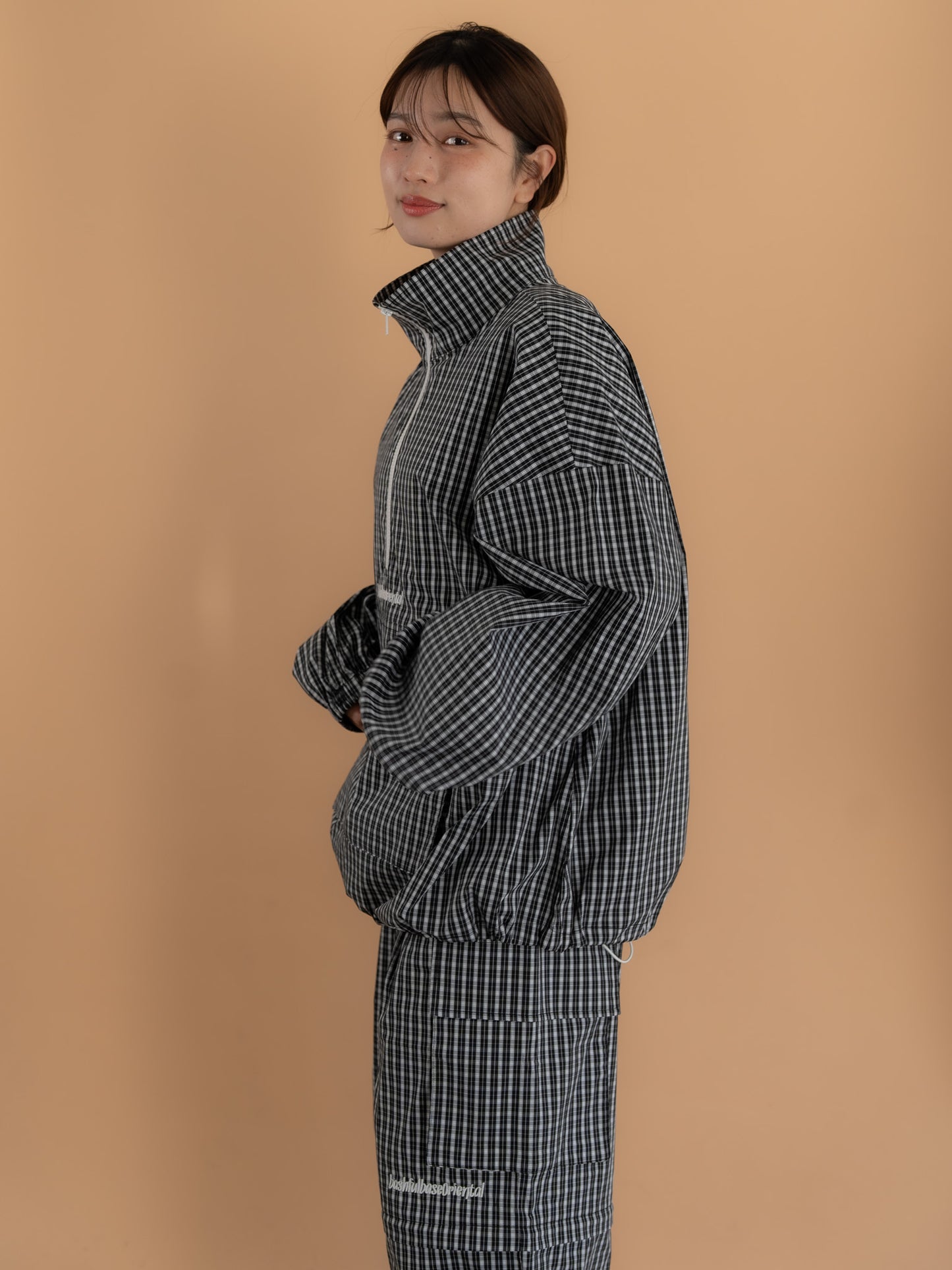 【bbO】チェック柄ハーフジップアノラック