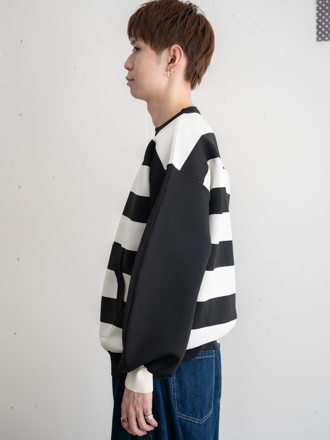 【bbO】ビッグシルエットワイドボーダーニットトップス
