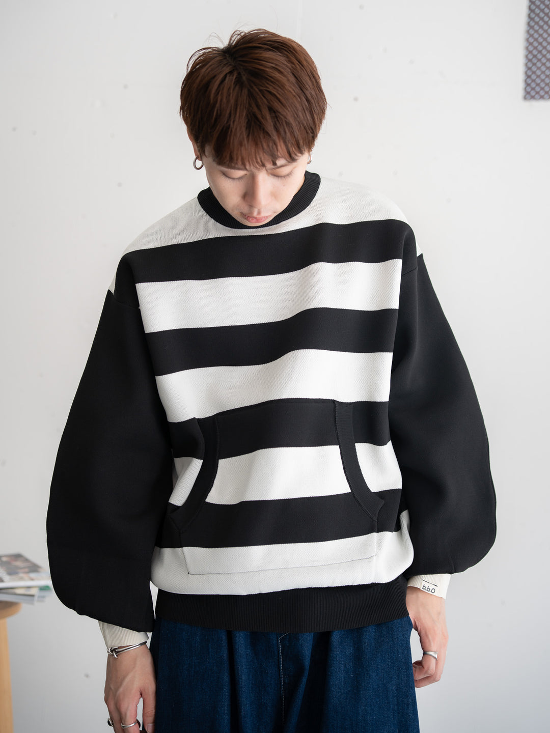 【bbO】ビッグシルエットワイドボーダーニットトップス