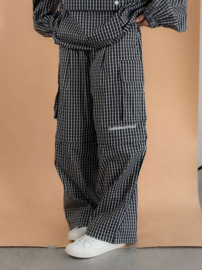 【bbO】チェック柄2WAYカーゴポケットパンツ