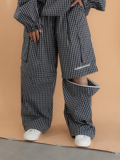 【bbO】チェック柄2WAYカーゴポケットパンツ