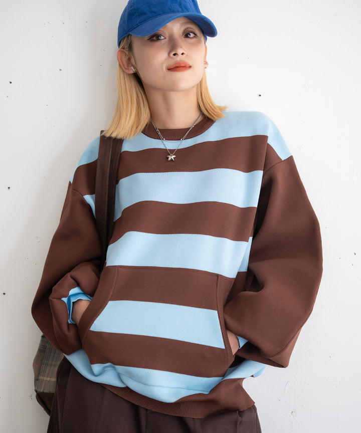 【bbO】ビッグシルエットワイドボーダーニットトップス
