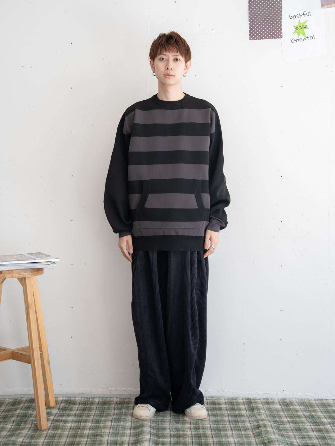 【bbO】ビッグシルエットワイドボーダーニットトップス