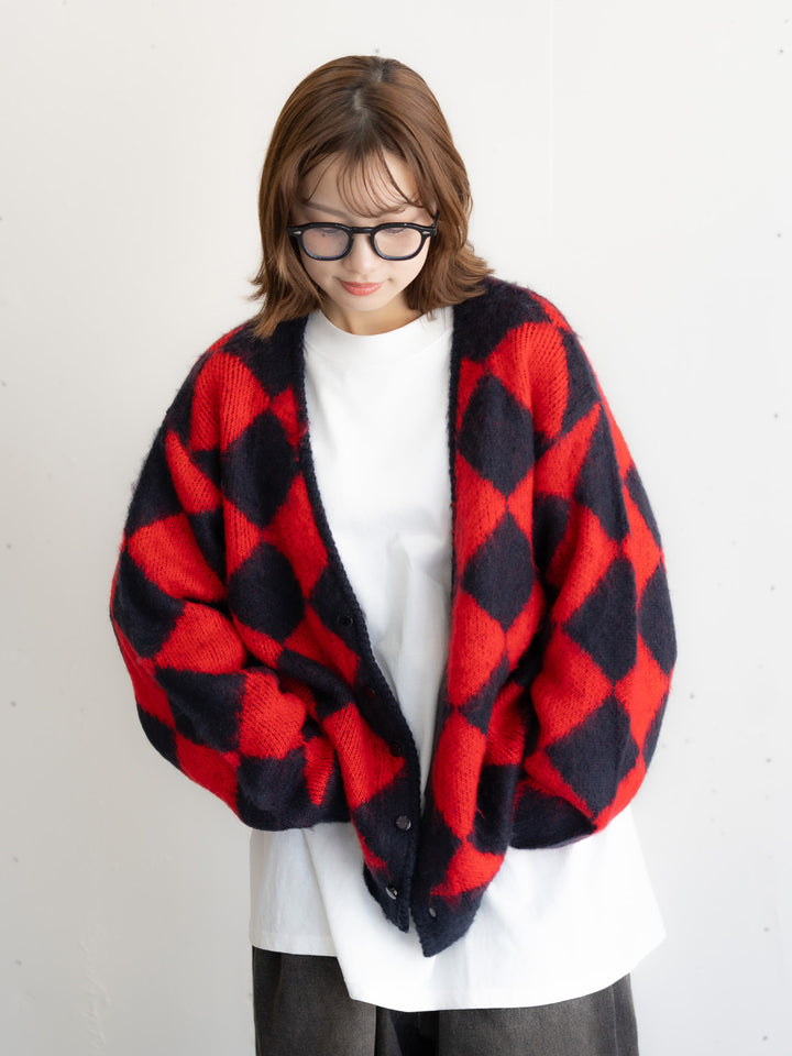 【bbO】シャギーモヘアタッチダイヤニットカーディガン