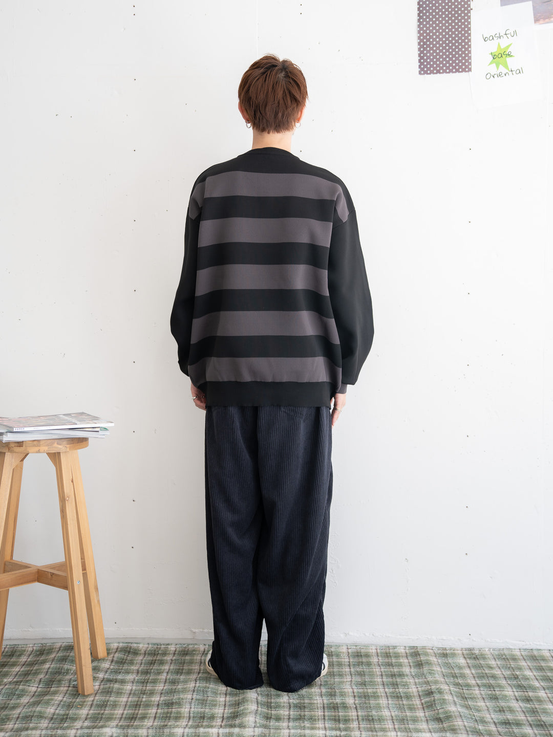 【bbO】ビッグシルエットワイドボーダーニットトップス
