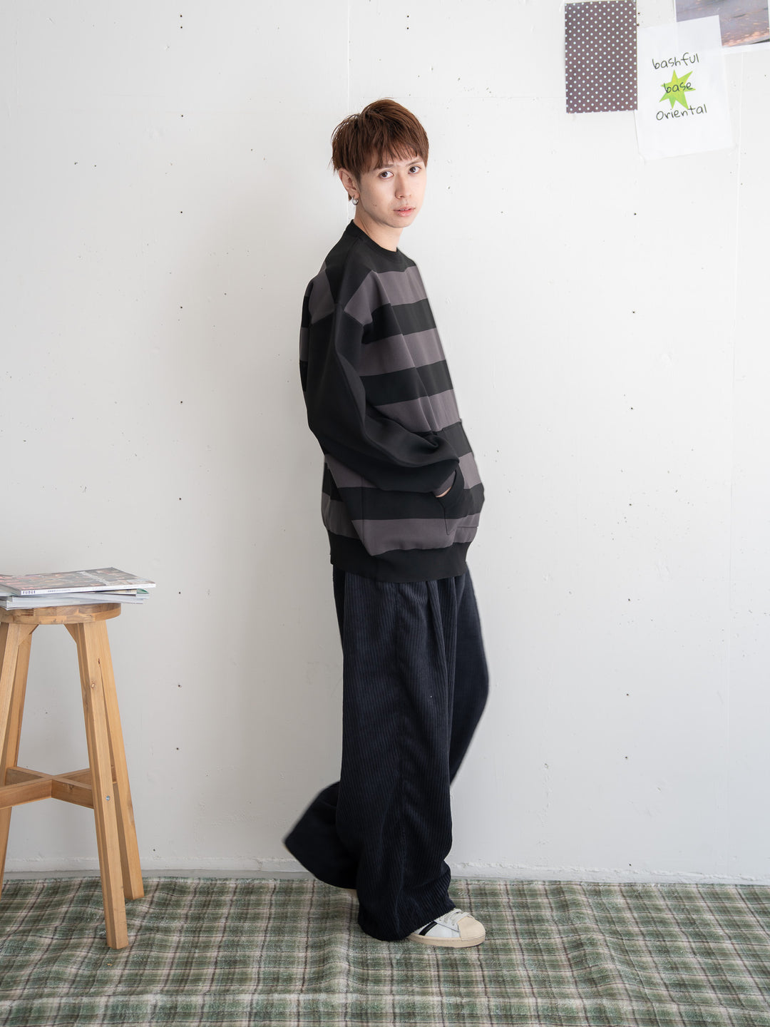 【bbO】ビッグシルエットワイドボーダーニットトップス