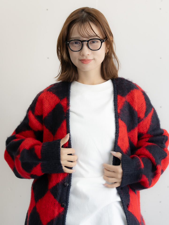 【bbO】シャギーモヘアタッチダイヤニットカーディガン