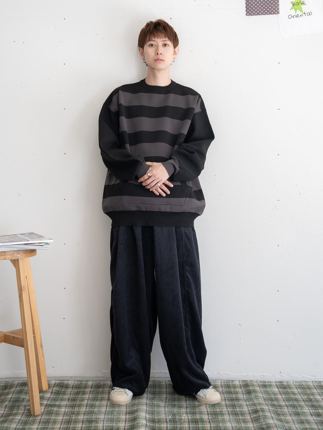 【bbO】ビッグシルエットワイドボーダーニットトップス