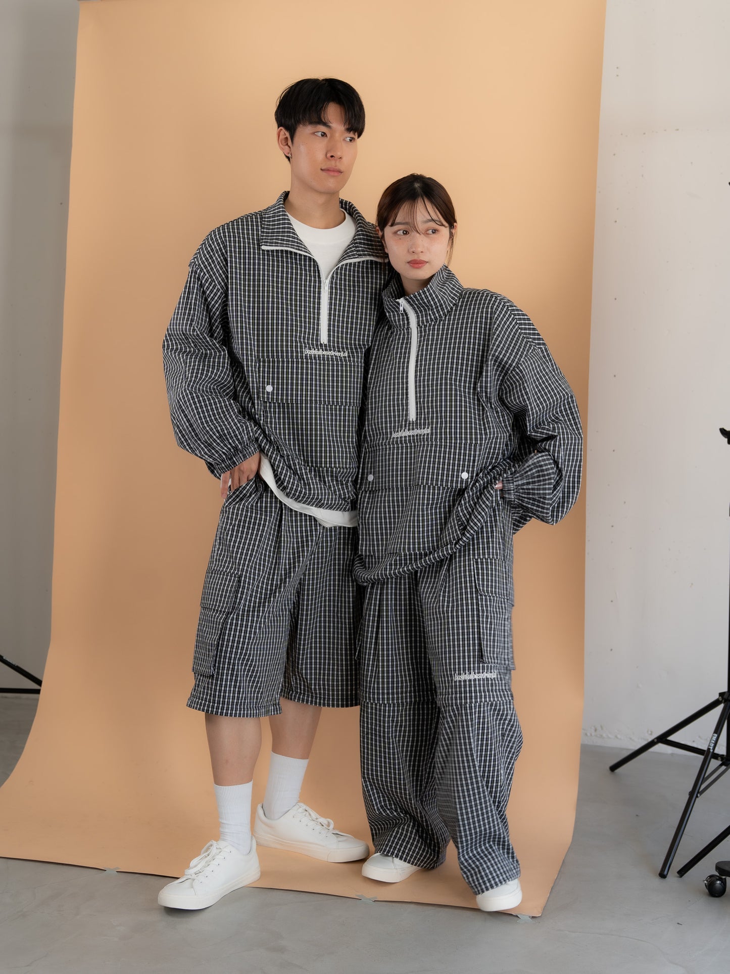 【bbO】チェック柄2WAYカーゴポケットパンツ