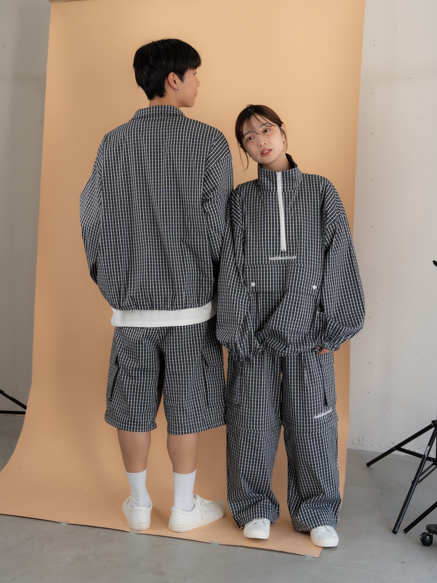 【bbO】チェック柄2WAYカーゴポケットパンツ