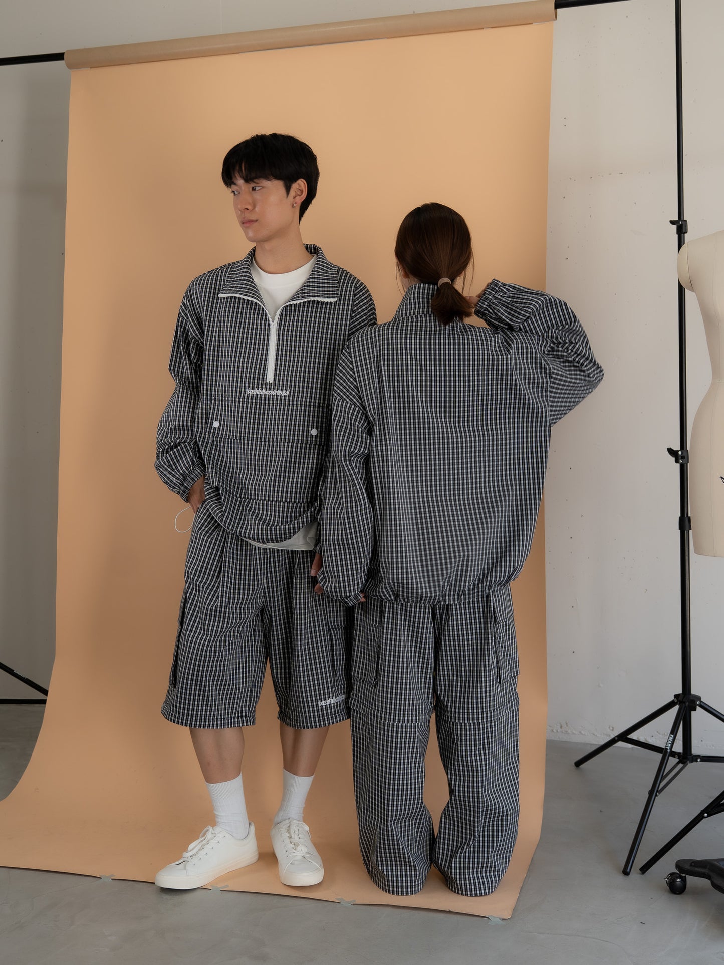 【bbO】チェック柄ハーフジップアノラック