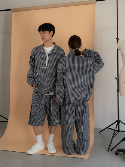 【bbO】チェック柄2WAYカーゴポケットパンツ