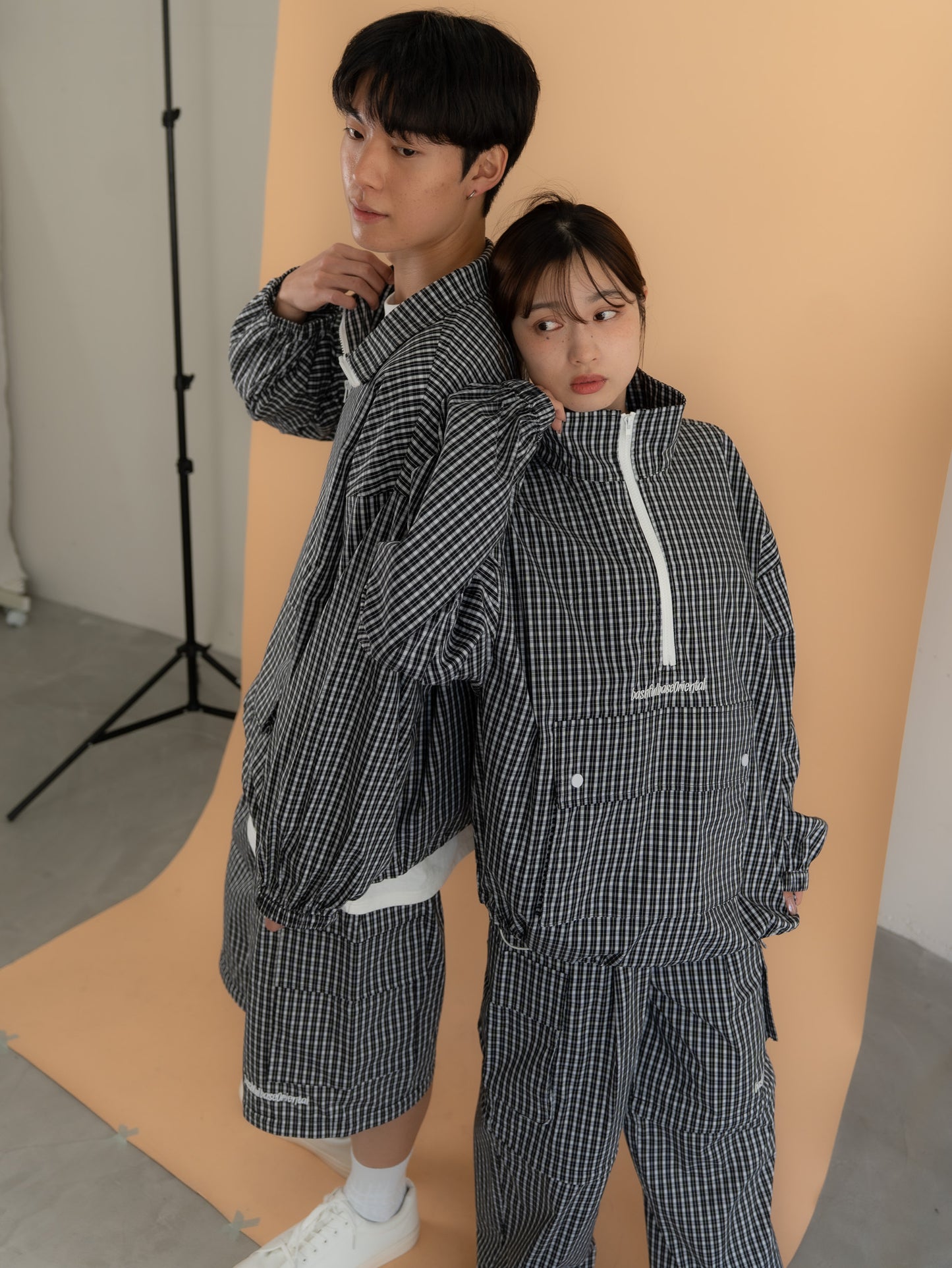 【bbO】チェック柄2WAYカーゴポケットパンツ