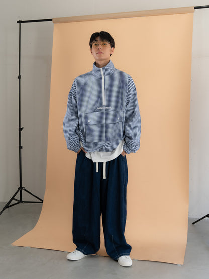 [SET]チェック柄ハーフジップアノラック+イージーコクーンワイドデニムパンツ(2set)