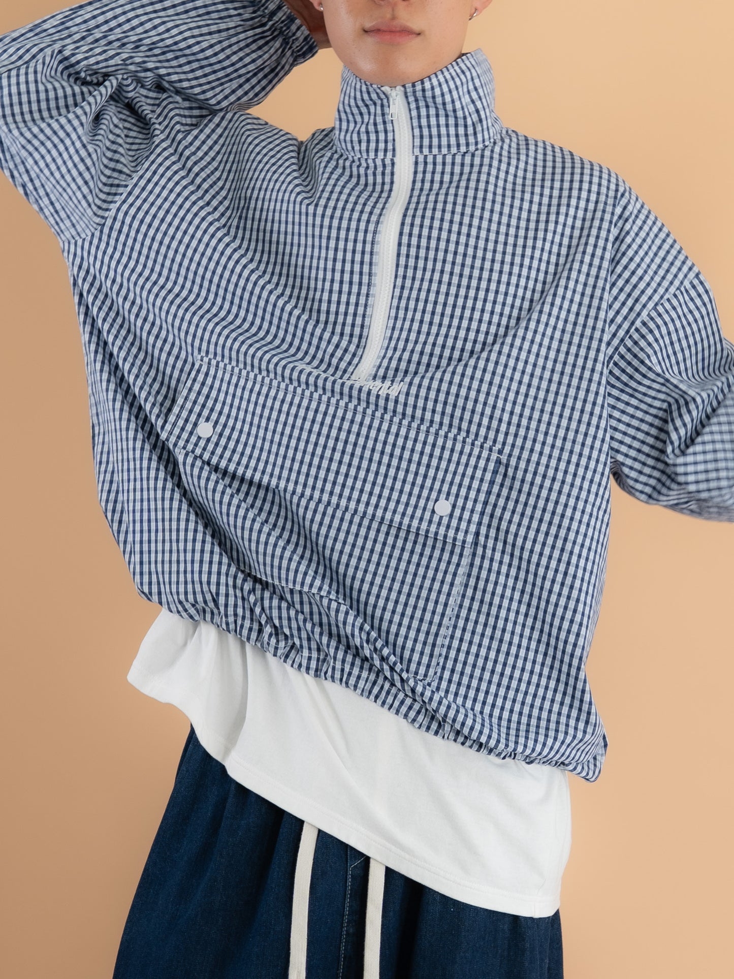 【bbO】チェック柄ハーフジップアノラック