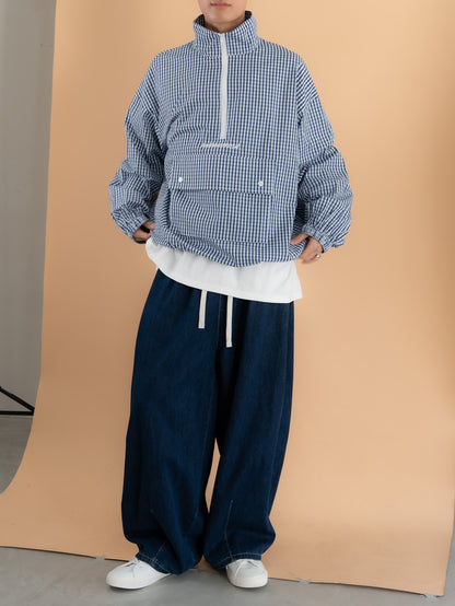 [SET]チェック柄ハーフジップアノラック+イージーコクーンワイドデニムパンツ(2set)