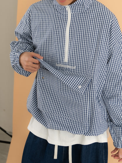 [SET]チェック柄ハーフジップアノラック+イージーコクーンワイドデニムパンツ(2set)