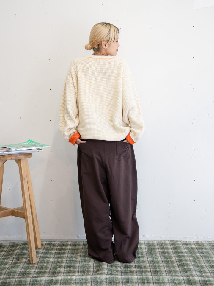 【bbO】バイカラーハートワッペンワッフルニットプルオーバー