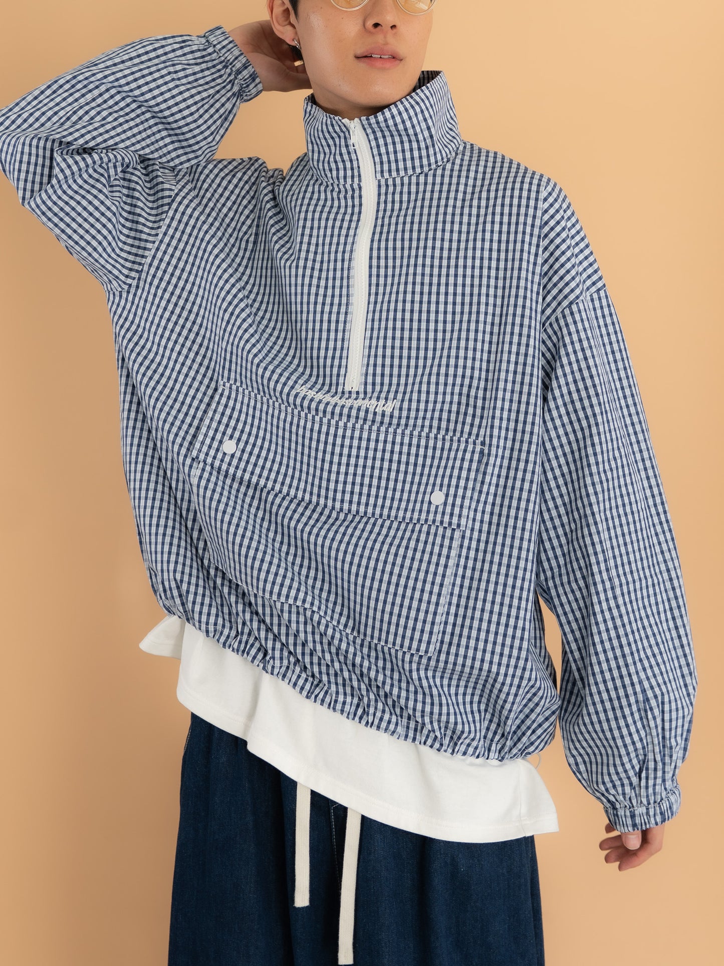 【bbO】チェック柄ハーフジップアノラック