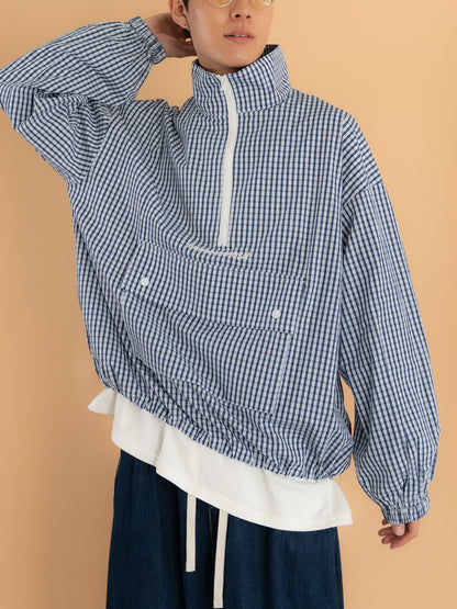 [SET]チェック柄ハーフジップアノラック+イージーコクーンワイドデニムパンツ(2set)