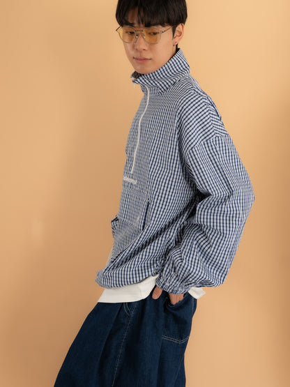 [SET]チェック柄ハーフジップアノラック+イージーコクーンワイドデニムパンツ(2set)