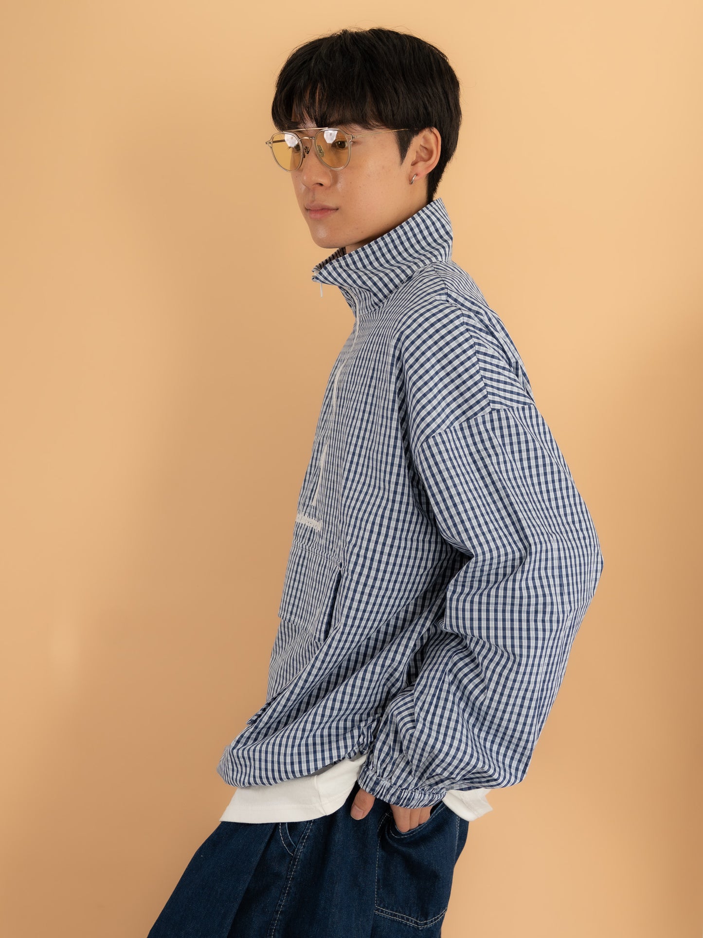 【bbO】チェック柄ハーフジップアノラック