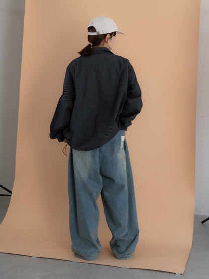 [SET]チェック柄ハーフジップアノラック+イージーコクーンワイドデニムパンツ(2set)