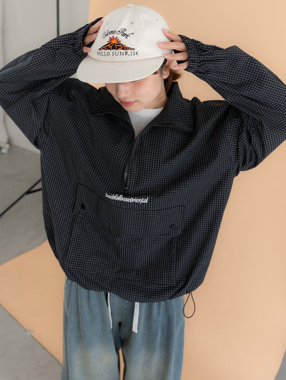 [SET]チェック柄ハーフジップアノラック+イージーコクーンワイドデニムパンツ(2set)