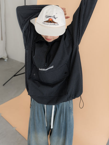 [SET]チェック柄ハーフジップアノラック+イージーコクーンワイドデニムパンツ(2set)