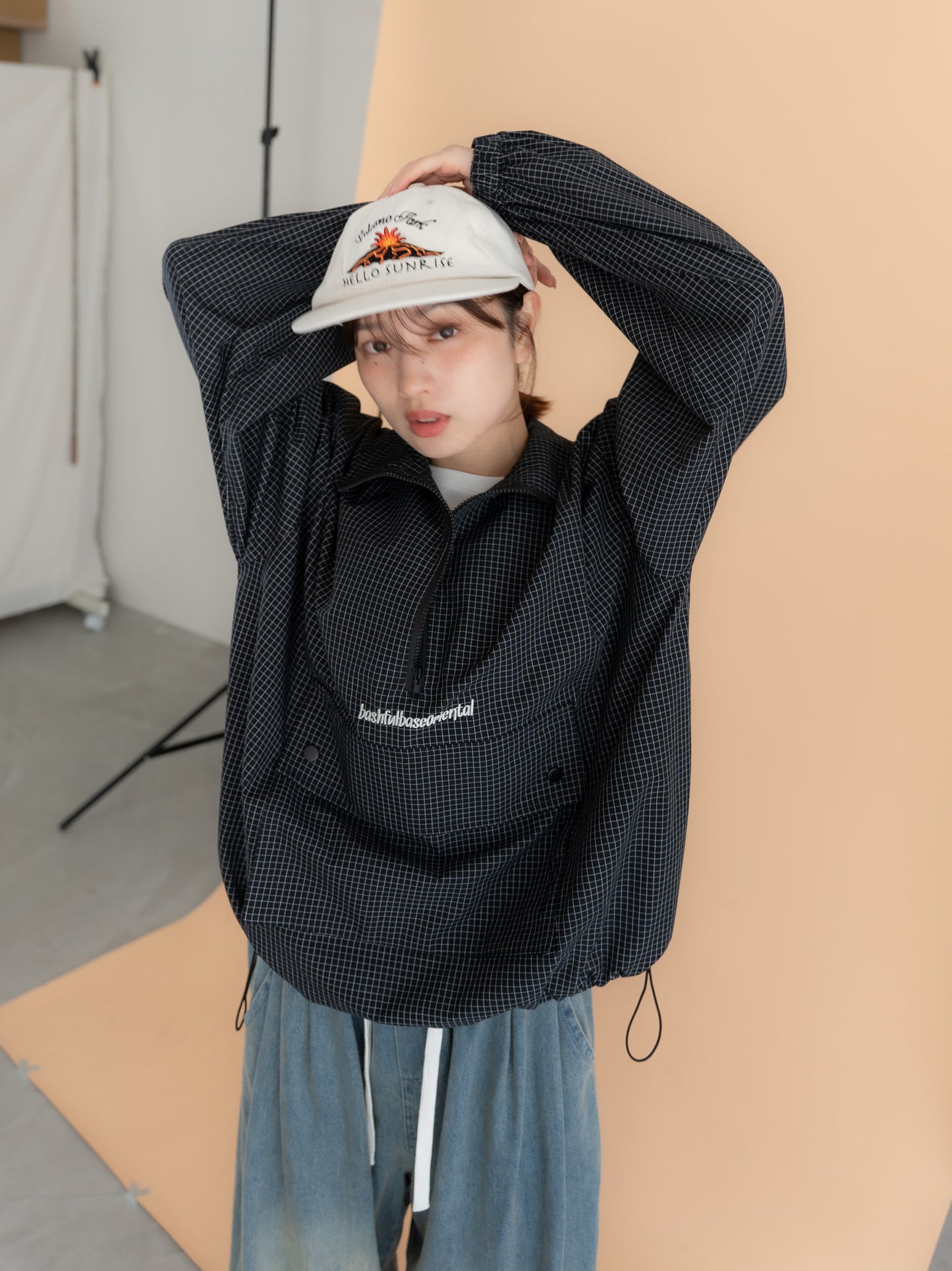 【bbO】チェック柄ハーフジップアノラック