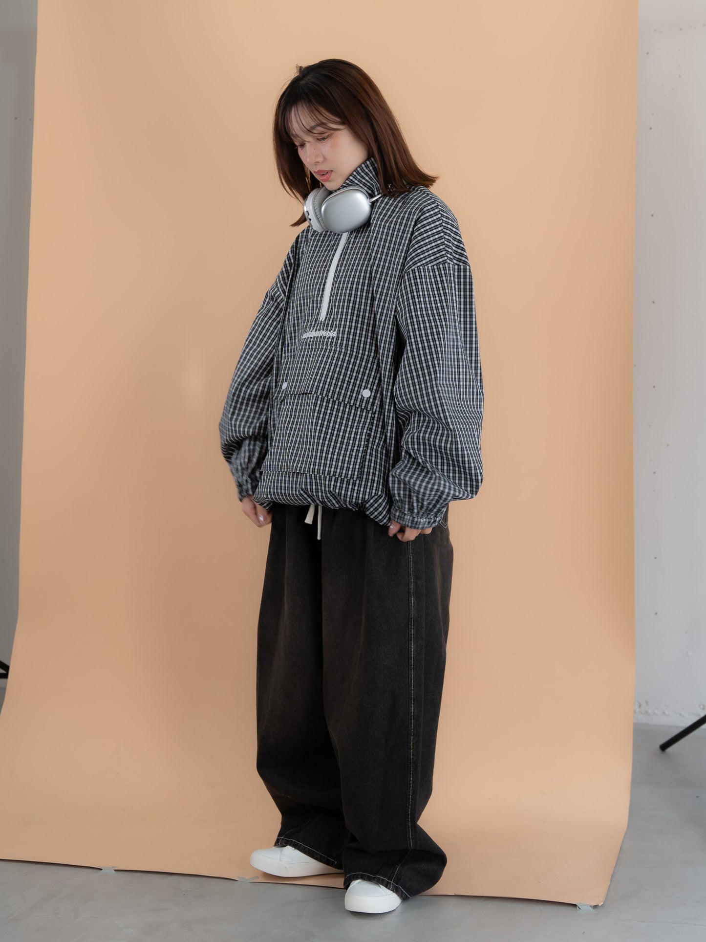 【bbO】チェック柄ハーフジップアノラック