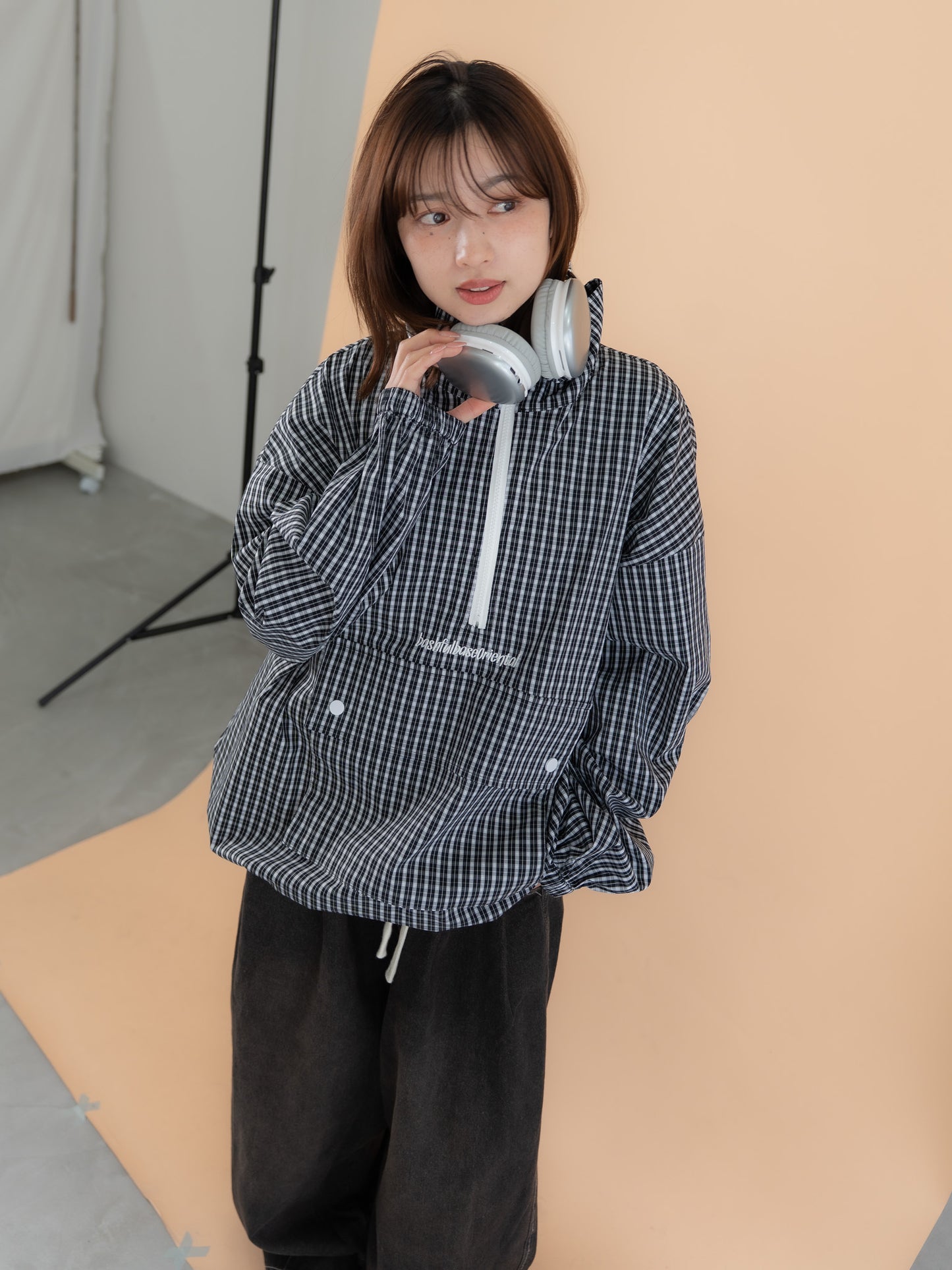 【bbO】チェック柄ハーフジップアノラック