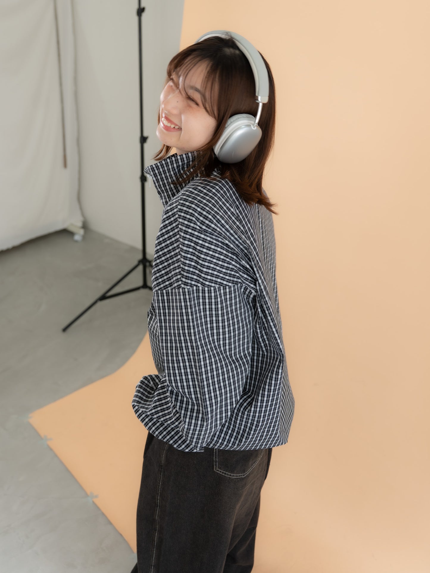 【bbO】チェック柄ハーフジップアノラック