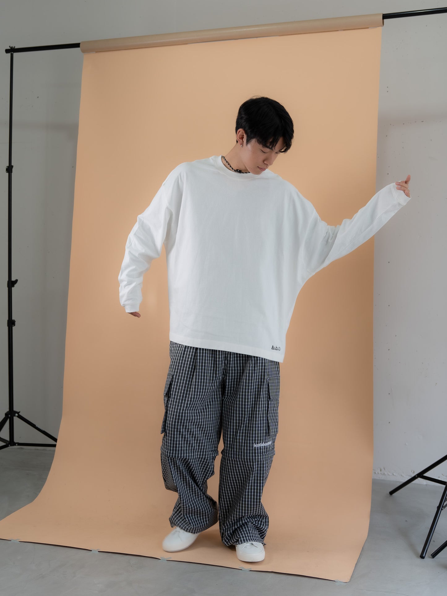 [SET]バックロゴボリュームロンT +チェック柄2WAYカーゴポケットパンツ(2set)