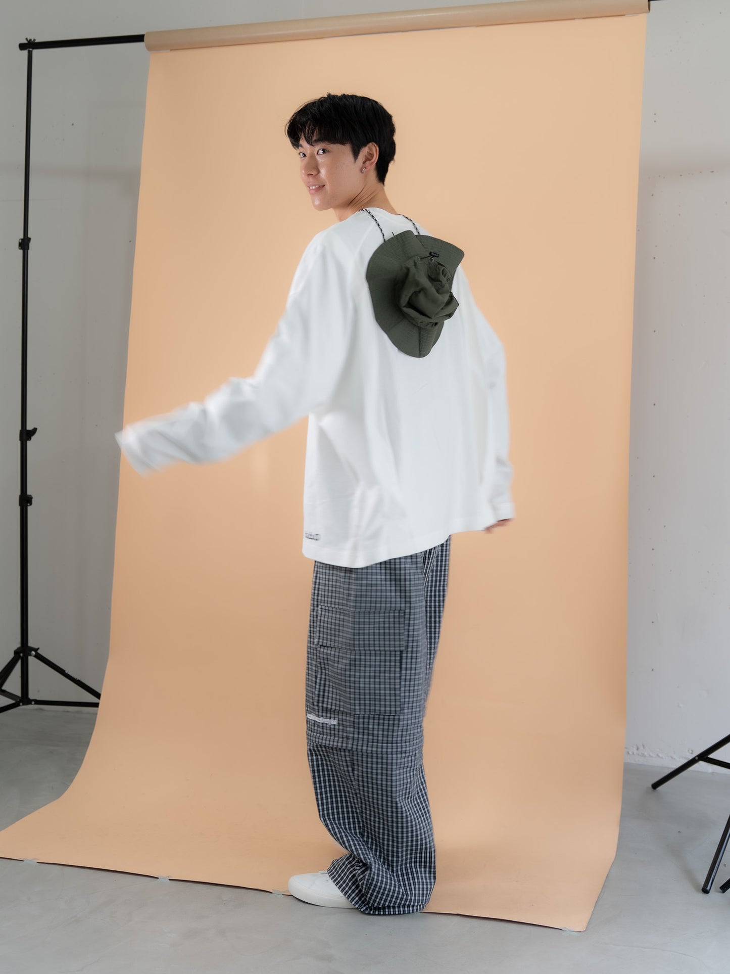 【bbO】チェック柄2WAYカーゴポケットパンツ