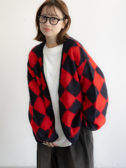 【bbO】シャギーモヘアタッチダイヤニットカーディガン