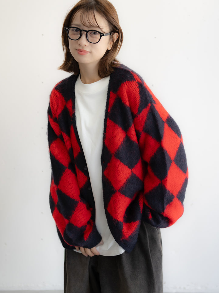 【bbO】シャギーモヘアタッチダイヤニットカーディガン
