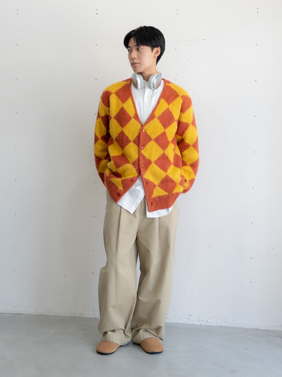 【bbO】シャギーモヘアタッチダイヤニットカーディガン