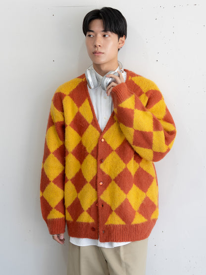 【bbO】シャギーモヘアタッチダイヤニットカーディガン