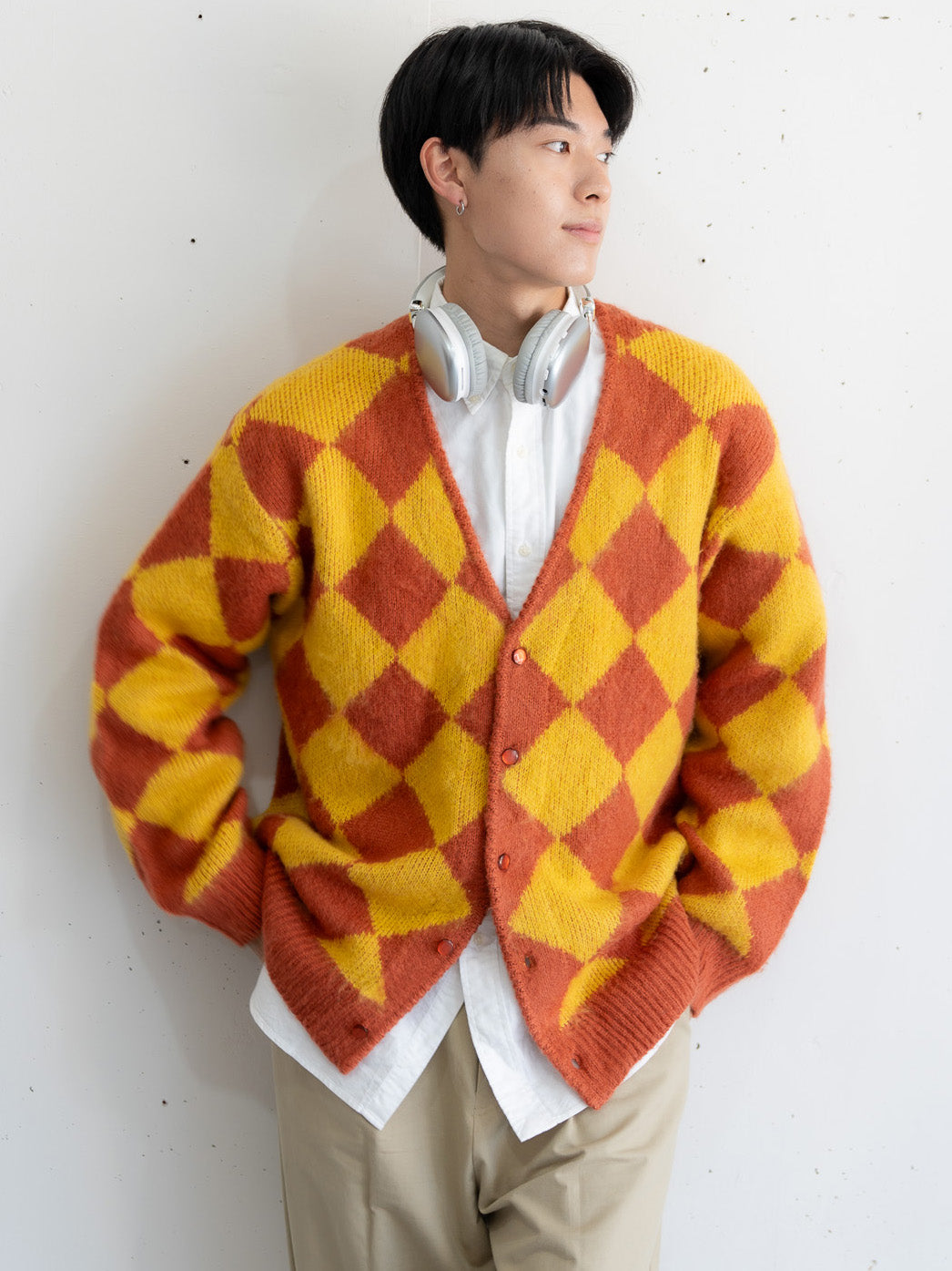 【bbO】シャギーモヘアタッチダイヤニットカーディガン