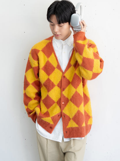 【bbO】シャギーモヘアタッチダイヤニットカーディガン