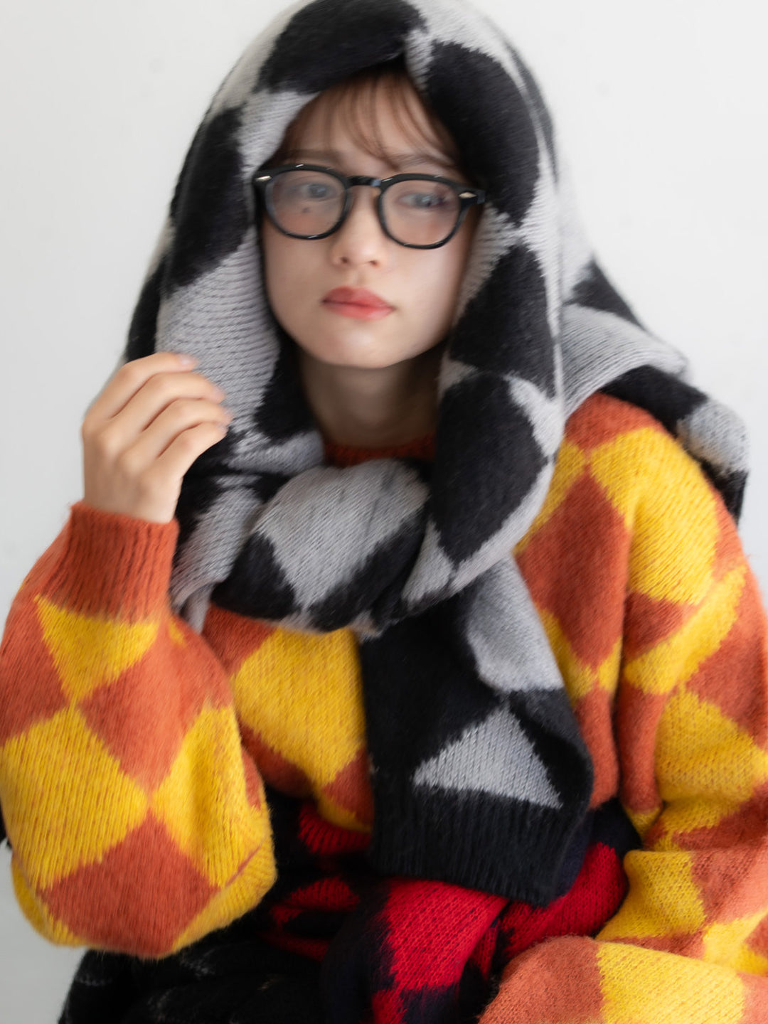 【bbO】シャギーモヘアタッチダイヤニットプルオーバー