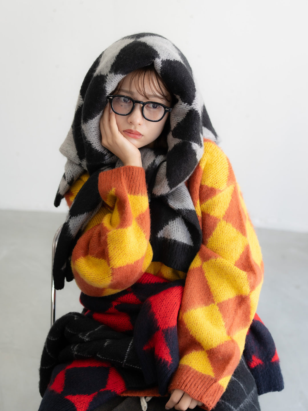 【bbO】シャギーモヘアタッチダイヤニットプルオーバー