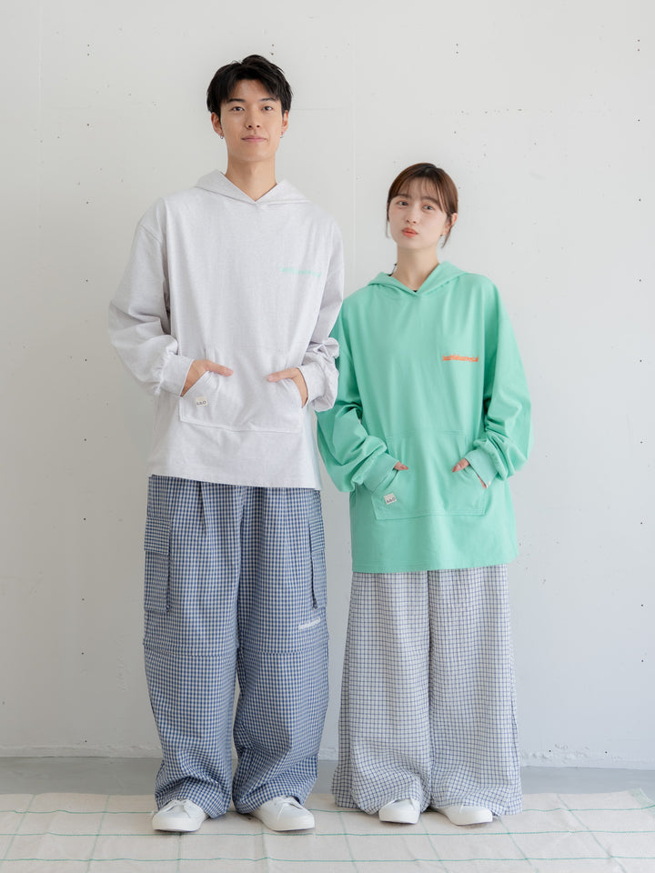 [SET]【bbO】ロゴビッグシルエットカットフーディー・パーカー+【予約】【bbO】チェック柄2WAYカーゴポケットパンツ(2set)