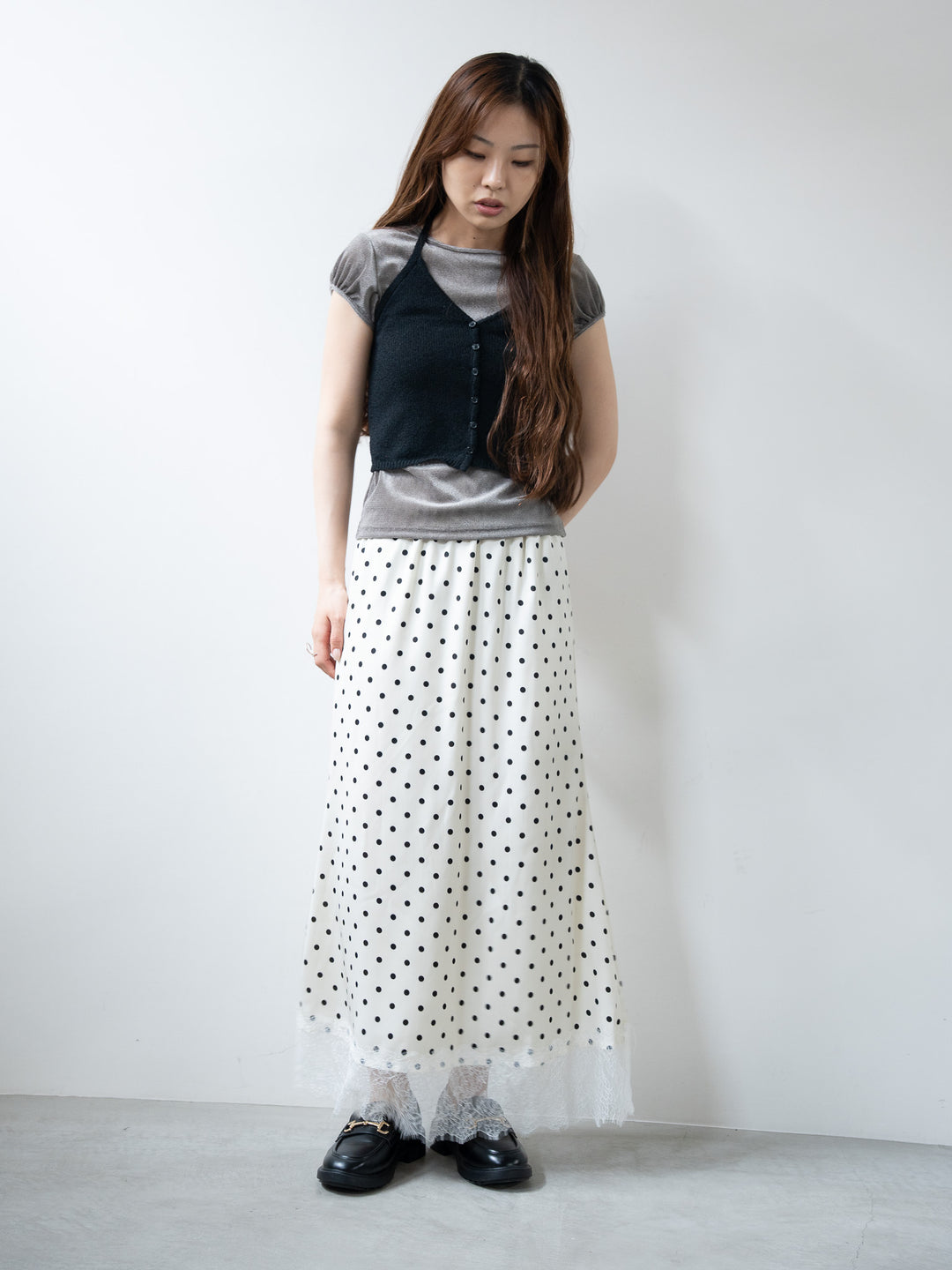 【bbO】レースヘムドットスカート