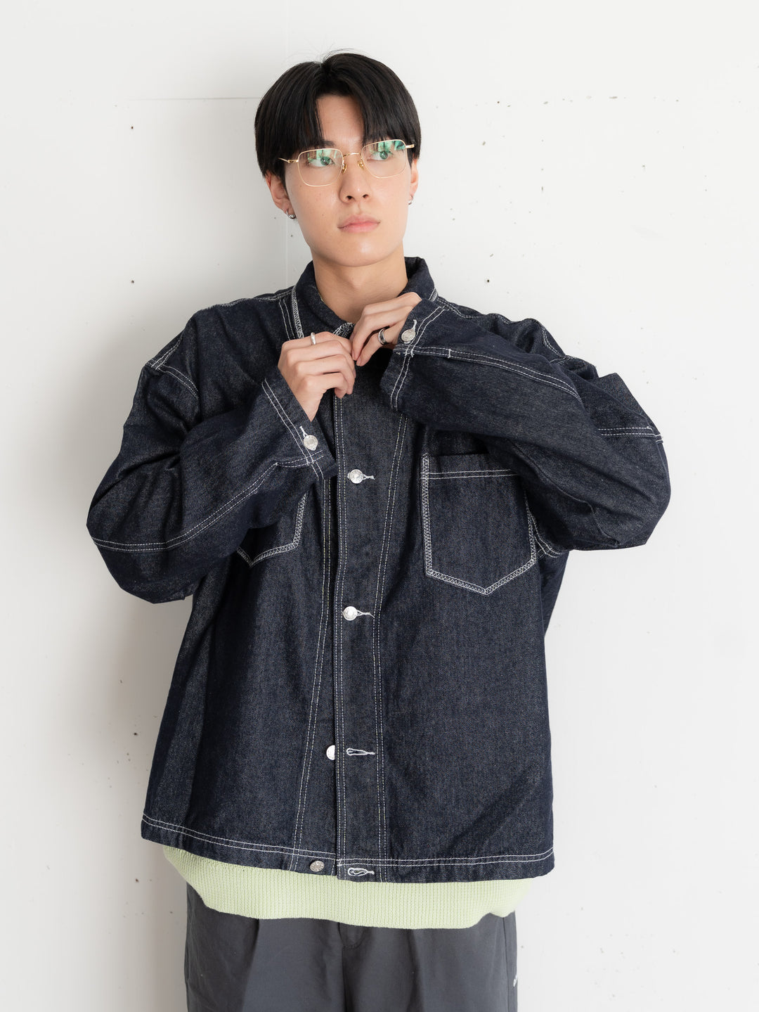 【bbO】ステッチデザインショートデニムジャケット