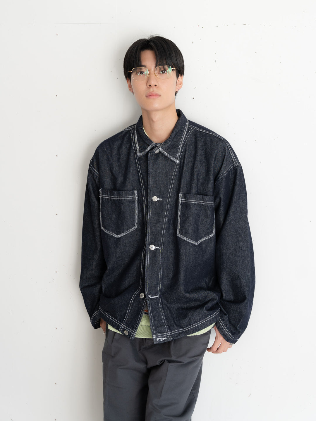 【bbO】ステッチデザインショートデニムジャケット