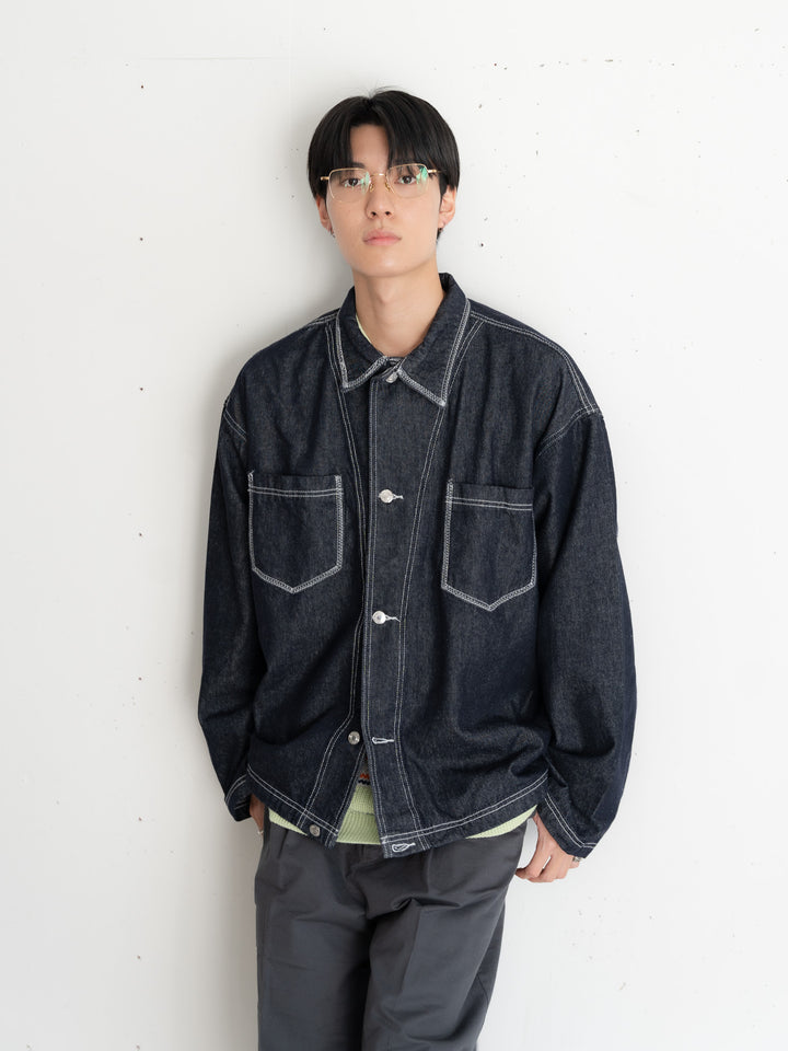 【bbO】ステッチデザインショートデニムジャケット